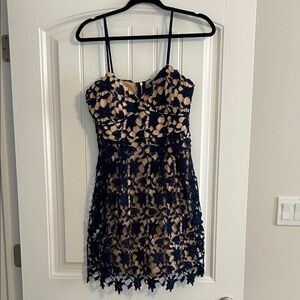 Navy Lace Overlay Dress